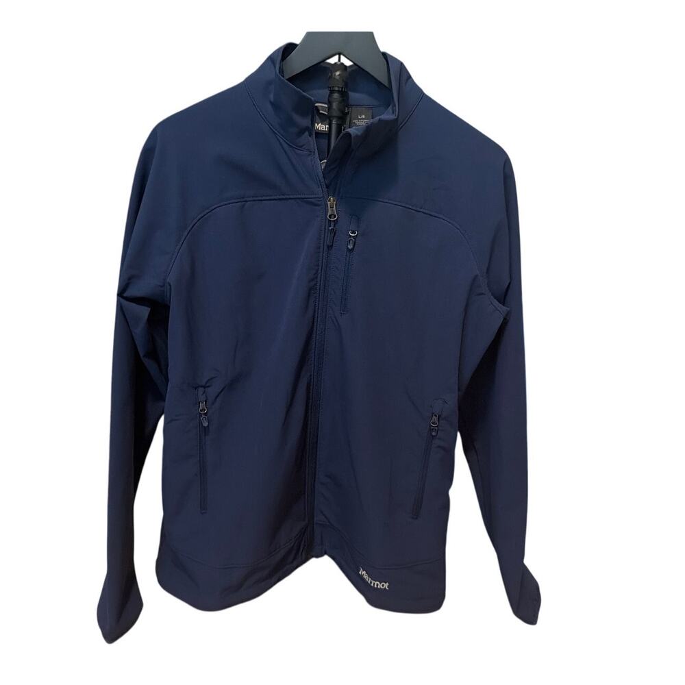 Marmot Tempo Jacket Mens L Navy M3 Full Zip Softshell Outdoor Water Resistant